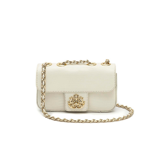 BOLSA BAGUETE ANNE MINI COURO LIZARD VANILLA OURO