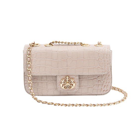 BOLSA BAGUETE ANNE PEQUENA COURO CAIMAN MARSHMALLOW