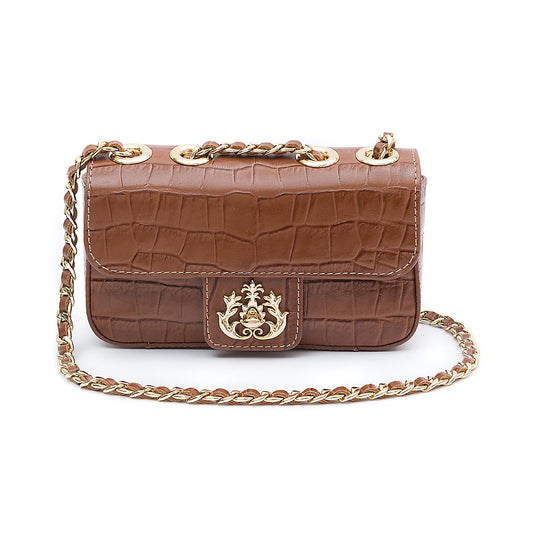 BOLSA BAGUETE ANNE MINI COURO MAXI CROCO PECAN