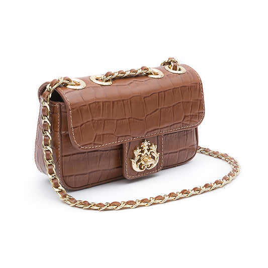 BOLSA BAGUETE ANNE MINI COURO MAXI CROCO PECAN