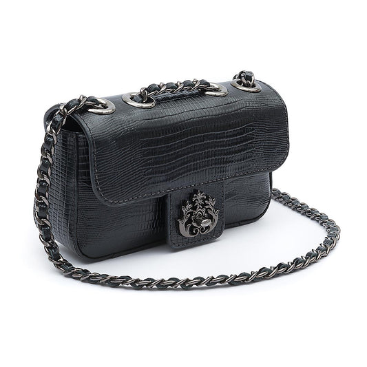 BOLSA BAGUETE ANNE MINI COURO LIZARD PRETO