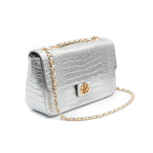 BOLSA BAGUETE ANNE JUMBO COURO NEW CROCO PRATA OURO