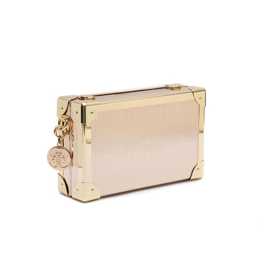 BOLSA CLUTCH TRUNK PEQUENA COURO METALIZADO OURO