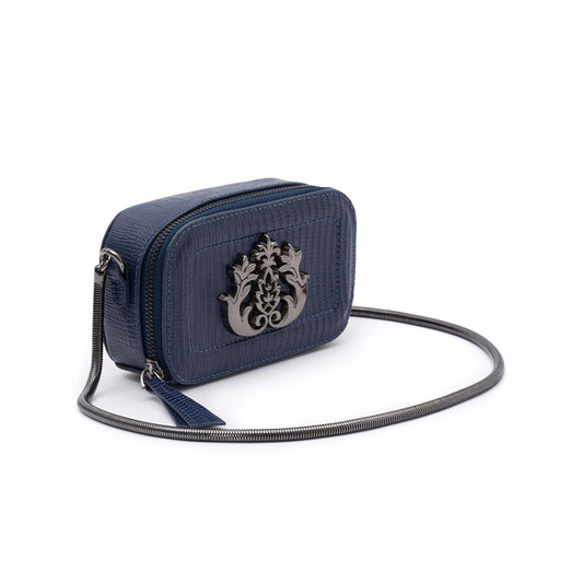 BOLSA MINI DANCE EM COURO LIZARD MARINHO