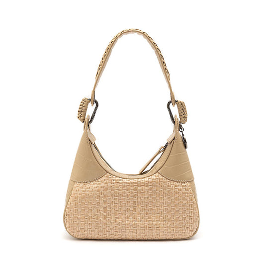 BOLSA MOON HOBO PEQUENA CROCO PALHA DAMIER NATURAL