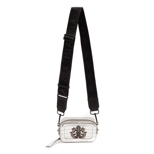 MINI BOLSA DANCE ALÇA ESPORTIVA COURO NEW CROCO PRATA ONIX