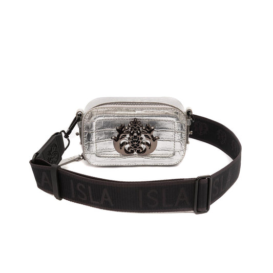 MINI BOLSA DANCE ALÇA ESPORTIVA COURO NEW CROCO PRATA ONIX