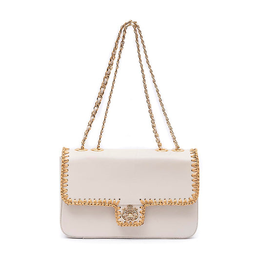BOLSA ANNE JUMBO GRANDE COURO CHANTILLY CROCHÊ NATURAL