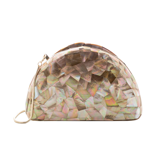 BOLSA CLUTCH MADREPÉROLA PEQUENA MEIA LUA FURTA ROSE