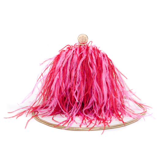 BOLSA CLUTCH LILY PEQUENA EM PLUMAS PINK VERMELHO