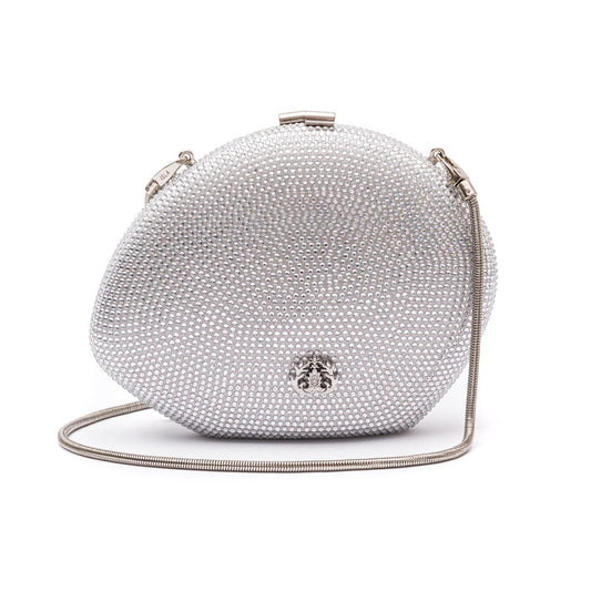 BOLSA CLUTCH MEDIA ABAULADA CRISTAIS PRATA