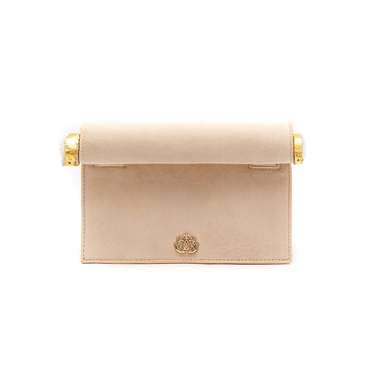 BOLSA CLUTCH ROLL VELUDO CRISTAL NATURAL CREME