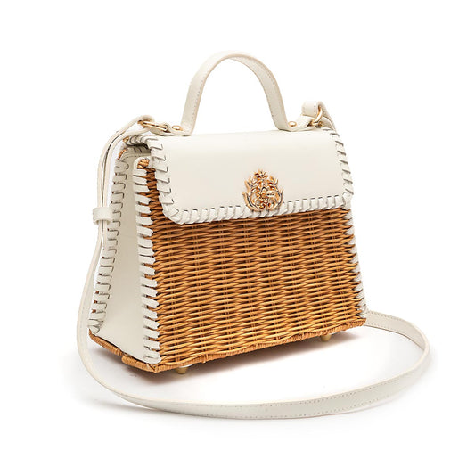 BOLSA SELENE TOP HANDLE MÉDIA RATTAN E COURO CHANTILLY