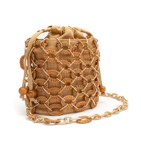 BOLSA BUCKET LARA PEQUENA RATTAN NATURAL