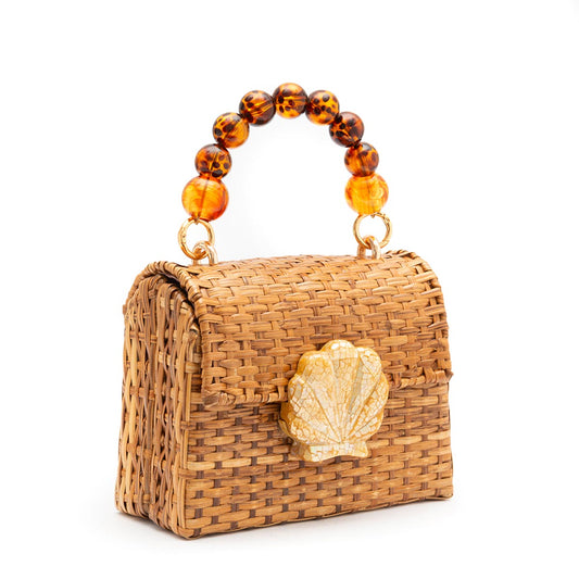 BOLSA TOP HANDLE RATTAN PEQUENA NATURAL FECHO CONCHA