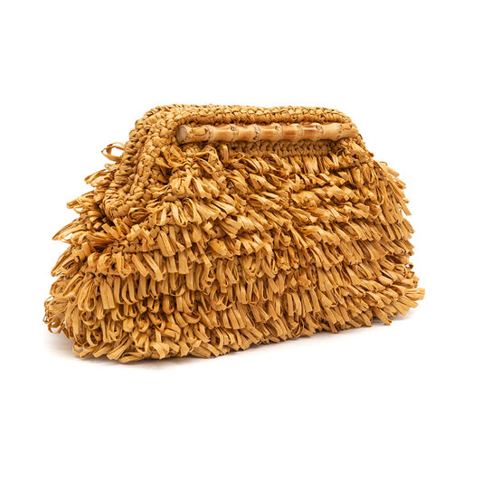 BOLSA POUCH FRANJA MÉDIA DE RÁFIA NATURAL