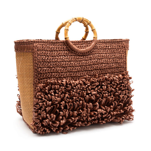 BOLSA TOTE TEDDY MAXI RAFIA CACAU