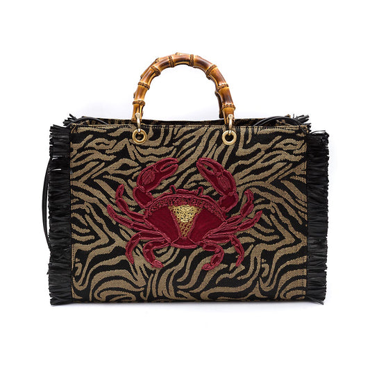 BOLSA TOTE GRANDE EM PALHA NATURAL ZEBRA CARANGUEJO