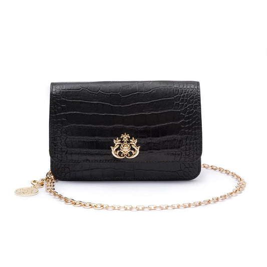 BOLSA CARTEIRA FOREVER PEQUENA COURO NEW CROCO PRETO OURO