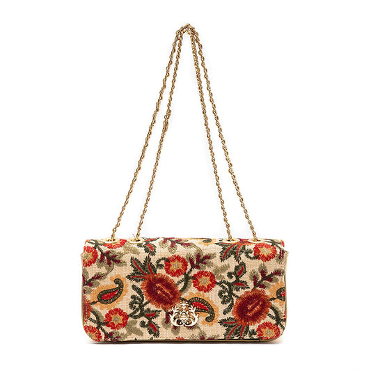BOLSA ANNE ALONGADA PALHA FIORI BORDADA