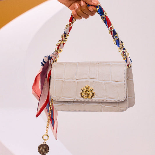 BOLSA CARTEIRA FOREVER PEQUENA COURO CAIMAN MARSHMALLOW