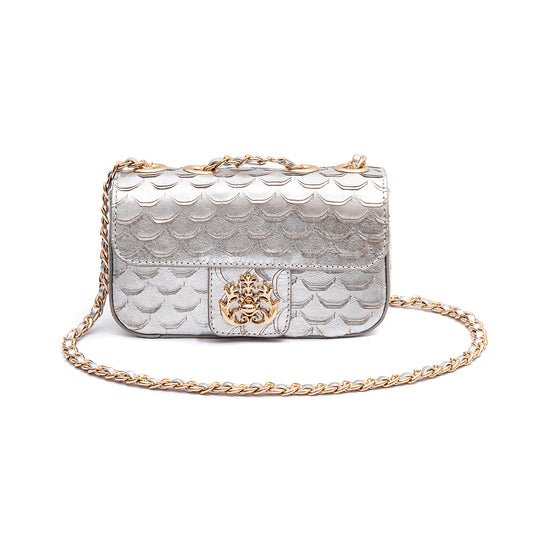 BOLSA BAGUETE ANNE MINI COURO ESCAMAS PRATA