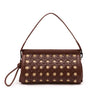 BOLSA POUCH TRESSÊ MAXI MÉDIA COURO SOFT PINHÃO PALHA DAMIER NATURAL