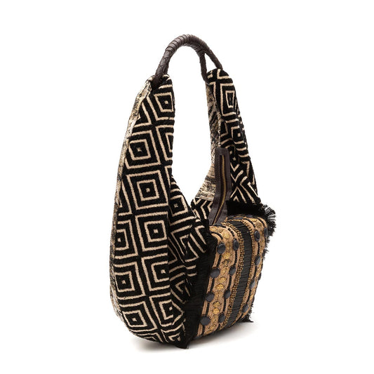 BOLSA HOBO MAXI TAPEÇARIA BORDADA PRETO