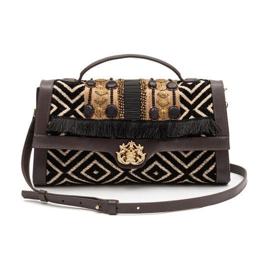BOLSA TOP HANDLE PEQUENA TAPECARIA BORDADA