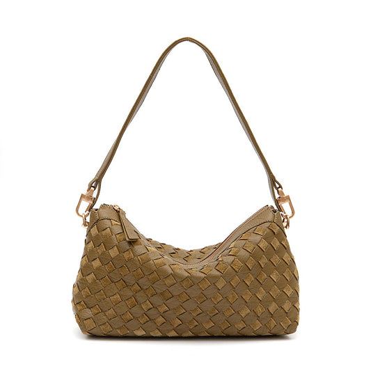 BOLSA ÍSIS WOVEN SHOULDER COURO TRESSÊ PEQUENE PISTACHE