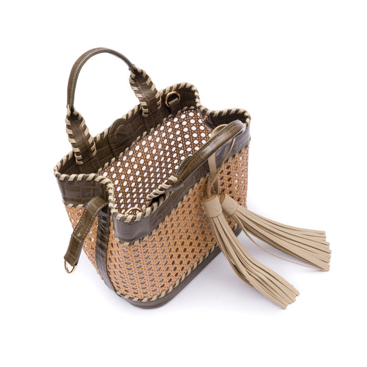 BOLSA TOTE SEXTAVADA MÉDIA COURO OLIVA