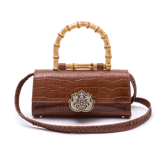 BOLSA TOP HANDLE EAST WEST PEQUENA COURO MAXI CROCO PECAN