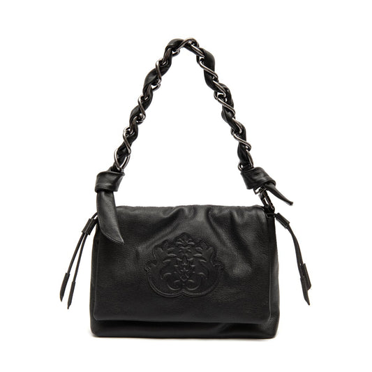 BOLSA FLAP DAYSE MEDIA EM COURO BODAN PRETO ONIX