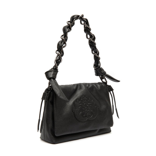 BOLSA FLAP DAYSE MEDIA EM COURO BODAN PRETO ONIX