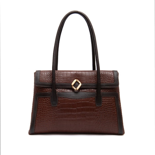BOLSA WORKING TOTE GRANDE NEW CROCO BROWNIE OURO