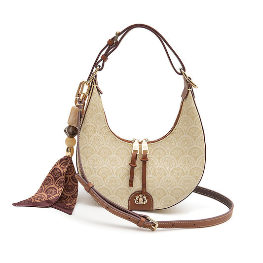 BOLSA HOBO SIRENA MÉDIA COURO MONOGRAMA CANVAS CREME