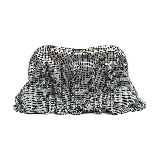 BOLSA POUCH PEQUENA EM MALHA METÁLICA SHOULDER DE CRISTAIS