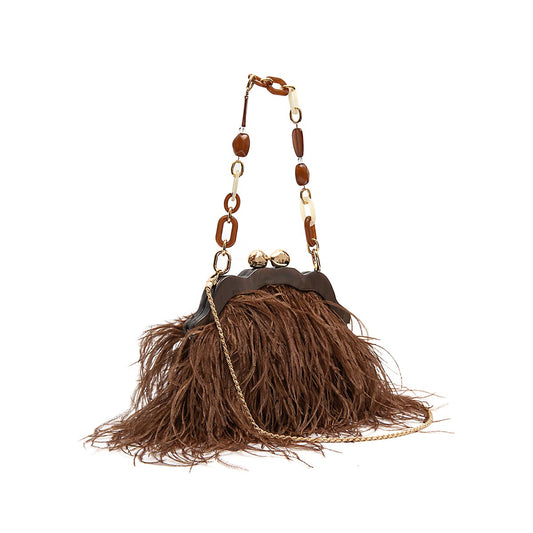 BOLSA POUCH PEQUENA DE PLUMAS MASCAVO