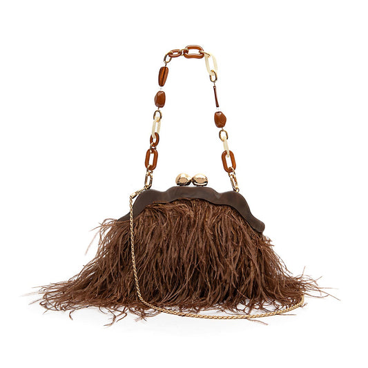 BOLSA POUCH PEQUENA DE PLUMAS MASCAVO