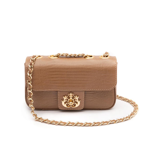 BOLSA BAGUETE ANNE MINE COURO LIZARD MOCHACCINO