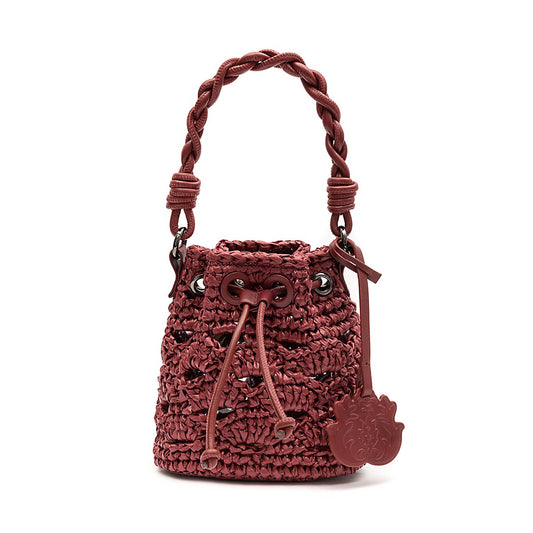 BUCKET MONOGRAMA SOFT PEQUENA CHERRY/RÁFIA BURGUNDY