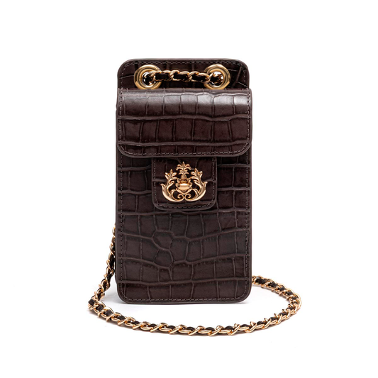 BOLSA POUCH ANNE PEQUENA COURO CAIMAN EXPRESSO