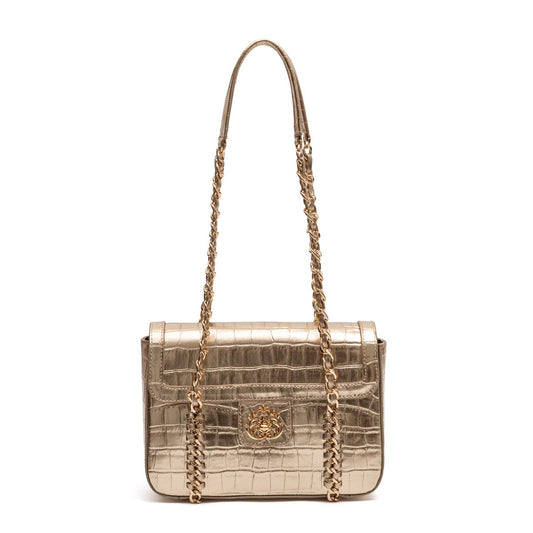 BOLSA FLAP SIENNA MÉDIA COURO OURO