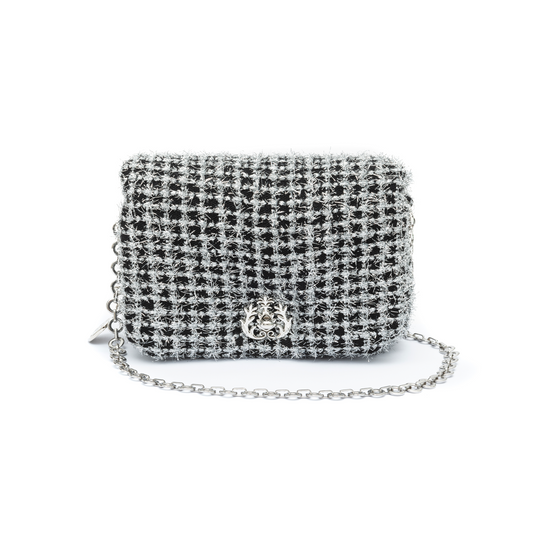 BOLSA PUFFER TWEED PEQUENA LUREX PRATA