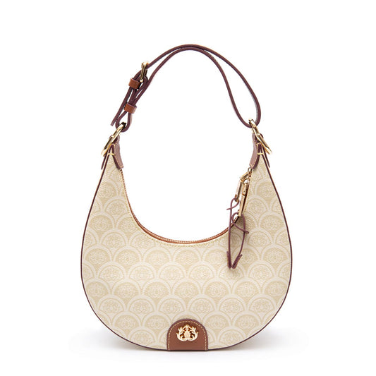 BOLSA HOBO SIRENA MÉDIA COURO MONOGRAMA CANVAS CREME