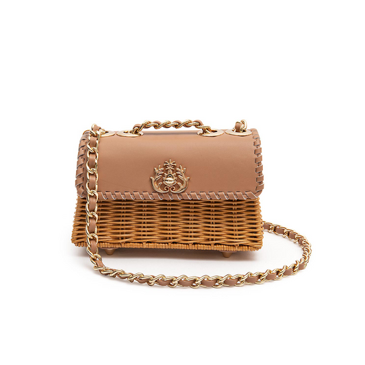 BOLSA MINI SELENE RATTAN E COURO ARGILA MEL