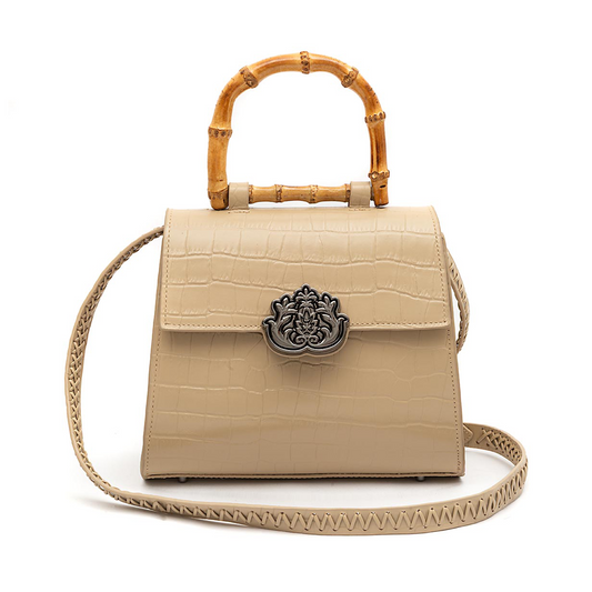 BOLSA TOP HANDLE MÉDIA COURO MAXI CROCO NATA