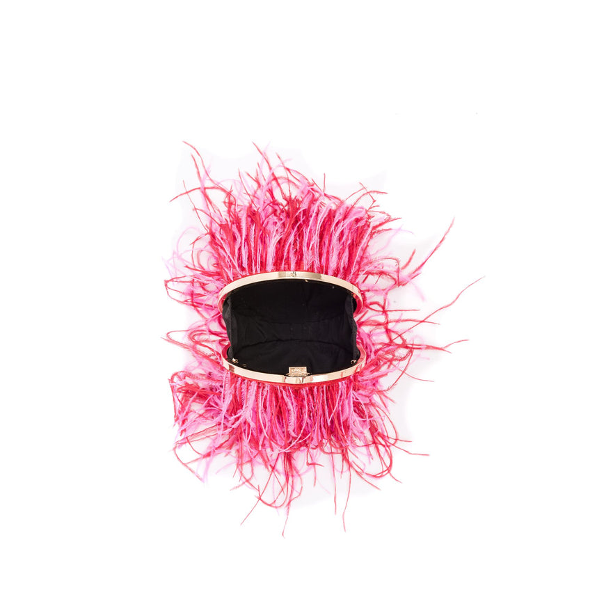BOLSA CLUTCH LILY PEQUENA  EM PLUMAS PINK VERMELHO