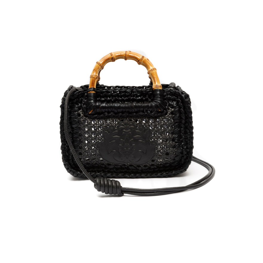 BOLSA DUNA PEQUENA EM CROCHÊ METALIZADO PRETO
