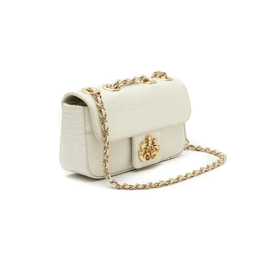 BOLSA BAGUETE ANNE MINI COURO LIZARD VANILLA OURO